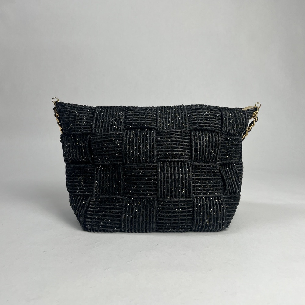 Linea Pollini Black Woven Bag with Gold Chain from Italy - Picture 6 of 9